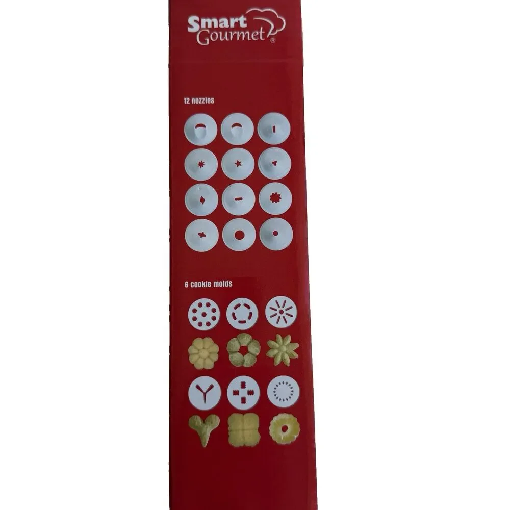 COOKIE DECORATION KIT SMART GOURMET CAKES & 6 COOKIE MOLDS PRESS 12 NOZZLES NEW